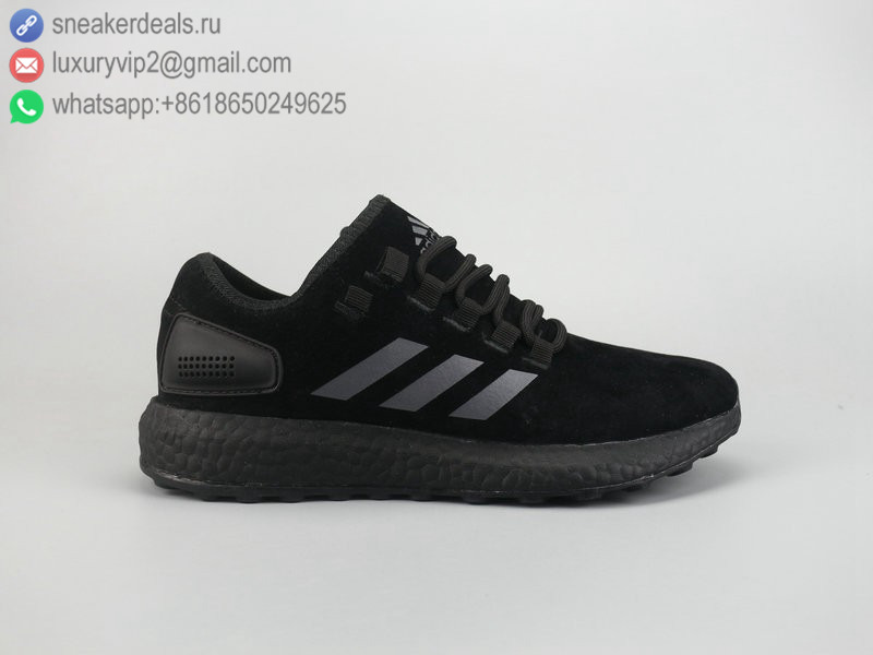 ADIDAS ULTRA BOOST ALL BLACK LEATHER MEN RUNNING SHOES